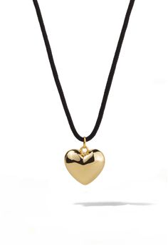 Necklace Details Design: Gold puffed heart charm on black cord Pendant size: 15mm x 17mm Length: 16" cord + 3" extender Metal: 3x dipped 14k gold over hypoallergenic brass. High quality plating details below Gold Heart Jewelry With Adjustable Cord, Gold Jewelry With Adjustable Cord For Valentine's Day, Adjustable Gold Heart Charm Necklace, Adjustable Yellow Gold Heart Pendant Necklace, Bohemian Jewels, Heart Strings, Puffed Heart, Paris Outfits, Gold Heart Necklace