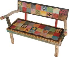 Loveseat –  Colorful quilt design with symbolic block icons Sticks Furniture, Colorful Quilt, Art Nouveau Antiques, Des Moines Iowa, Colorful Quilts, Quilt Design, Hand Painted Furniture, Door Furniture, Painting Leather