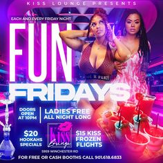 the flyer for fun friday's featuring two women in bikinis and cocktail glasses