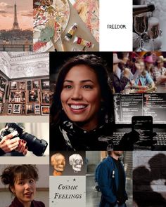 the collage shows many different pictures and people in their own home town, including an image of a woman holding a camera