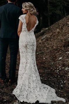 Mermaid Ivory Lace Wedding Dress Cap Sleeve Birdal Dress V Back Wedding Dress, Sweep Train Wedding Dress, Backless Bridal Gowns, Ivory Lace Wedding Dress, Wedding Dress Cap Sleeves, Destination Wedding Dress, Back Wedding Dress