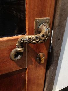 an old door handle on a wooden door