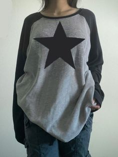 Color: brown, Size: S Grunge Sweatshirt, Harajuku Clothes, Grunge Shirt, Oversize Pullover, Y2k Long Sleeve, Y2k Tops, Aesthetic T Shirts, Vintage Star, Aesthetic Shirts