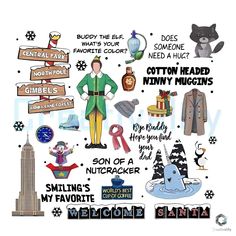 a poster with many different things to see in the picture, including an elf and other items