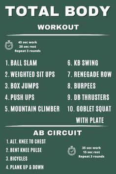 the total body workout plan is shown with instructions for each type of exercise and how to use