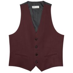 A burgundy wool vest. Formal Winter Sleeveless Vest, Formal Sleeveless Winter Vest, Wool Business Vest For Fall, Wool Vest For Business In Fall, Business Wool Sleeveless Vest, Classic Sleeveless Wool Top, Business Vest For Fall, Sleeveless, Fall Business Vest Sleeveless, Fitted Business Vest For Fall