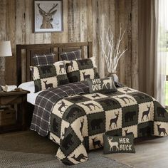 Checker Forest Green Quilt Set Plush Quilt, Deer Quilt, Lodge Bedding, Forest Quilt, Age Spot, Log Home Interiors, King Quilt Sets, Gorgeous Sofas, Black Forest Decor