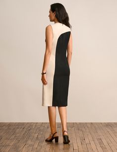 Chic and versatile, the High Neck Color Block Dress is your new go-to turtleneck midi dress, crafted with a fitted, sleeveless design. High neck Knee length Inverted pattern Sleeveless High Neck Dress Pattern, Turtleneck Midi Dress, Color Block Dress, Block Dress, Turtle Neck Dress, Colorblock Dress, Dress Pattern, Color Block, Knee Length