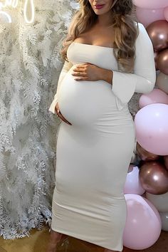 Babyshower Dress, Fitted Maternity Dress, Cute Maternity Dresses, Maternity Dresses For Baby Shower, Long Sleeve Maternity Dress, Shower Style, Cute White Dress, Shower Outfits, Cute Maternity Outfits