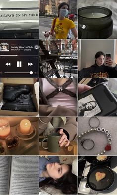 a collage of photos with various items and people in the middle one is holding a cell phone