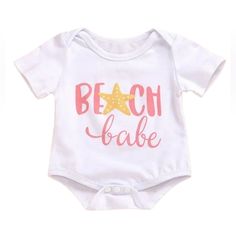 Darling Onesie That Is: Light And Comfy Perfect For A Beach Day Or Day At The Park Measurements: Size: 3-6 Month Length: 16" Bust: 10.75 Size: 6-9 Month Length: 16.5" Bust: 11" Summer Short Sleeve Onesie For Playtime, Cute Short Sleeve Onesie For Summer, Summer Playwear Onesie With Letter Print, Summer Pink Onesie With Letter Print, Pink Letter Print Onesie For Summer, Summer Playtime Tops With Letter Print, Summer Short Sleeve Onesie, Pink Tops For Playwear During Beach Season, Pink Top For Playwear During Beach Season