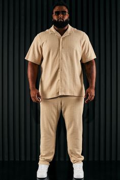 Available In Tan. Fold Down Collar Front Button Closure Short Sleeve Pair With "Dean Textured Slim Pant" 62% Cotton 38% Polyester Imported | Mens Dean Textured Short Sleeve Button Up Shirt in Tan size Small by Fashion Nova Slim Pants, Short Sleeve Button Up, Button Up Shirt, Up Shirt, Dean, Fashion Nova, Button Up Shirts, Jeans Size, Button Up