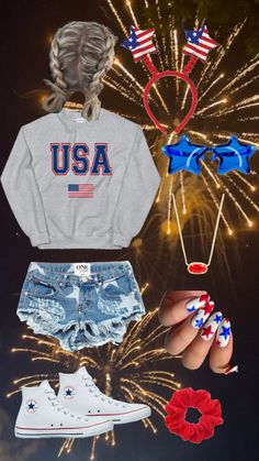 fourth of july fit #4thofjuly #july #july4th #july4thpreppyfit #usa #patriotic #preppy #aesthetic #red #white #blue #america #lululemon #converse #shuffle #outfit #outfitinspo #2023 Cute Patriotic Outfits, Cute Red White And Blue Outfits, 4th Hairstyles, July 4th Aesthetic, Patriotic Makeup Eye, 4th Of July Outfits For Women