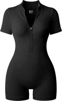 Amazon.com: OQQ Women Rompers Ribbed Short Sleeve Zip Front Stretch Tummy Control Yoga Workout Rompers Rose : Clothing, Shoes & Jewelry Ribbed Shorts, Short Sleeve Romper, Yoga Workout, Cute Simple Outfits, Teen Fashion Outfits, Dream Clothes, Rompers Women, Simple Outfits, Teen Fashion