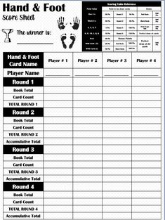 the hand and foot score sheet is shown