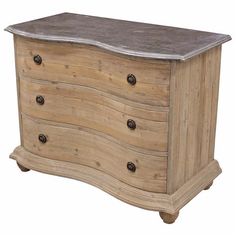 a wooden dresser with two drawers on one side and a marble top on the other