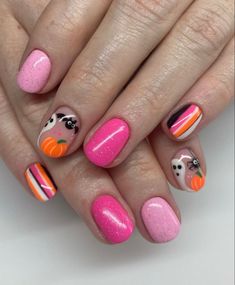 Pink Halloween Nails, Happy Friday Eve, Holloween Nails, Friday Eve, October Nails, Seasonal Nails, Cute Gel Nails, Nails For Kids, Halloween Nail Designs