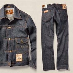 Men's Denim Style, Mens Fashion Casual Winter, Estilo Country, Denim Wear, Retro Mode, Japanese Denim, Mens Pants Fashion