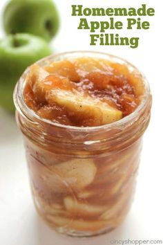 homemade apple pie filling in a glass jar