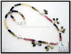 Tourmaline Silver Necklace Gemstone Watermelon Tri Color pink Tourmaline Silver Jewelry by Riyo Gems http://www.riyogems.com