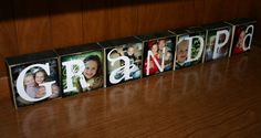 the word grandpa spelled with photos in blocks