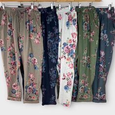 Fabulous quality, 100% linen floral pants in various colours  Slightly cropped depending on your height - measurements below Look great rolled up at the hem if too long or want a 3/4 length look Comfortable adjustable elasticated waistband that make them great for casual wear or summer holidays, cruises or vacations Two side pockets Super comfortable and stylish A fabulous addition to your wardrobe for the coming months Measurements Length:  40" Inside Length: 29" Waist up to  40" Please feel fr Casual Floral Print Harem Pants For Summer, Casual Ankle-length Harem Pants With Floral Print, Casual Linen Floral Print Bottoms, Floral Print Wide-leg Cotton Harem Pants, Wide Leg Cotton Harem Pants With Floral Print, Cotton Floral Print Wide Leg Harem Pants, Floral Print Cotton Harem Pants, Loose Fit Floral Print Harem Pants For Spring, Spring Floral Print Ankle-length Harem Pants