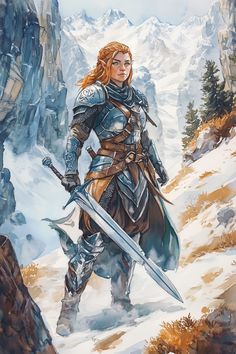 Veldra Ironsong stands proudly at four and a half feet, her stocky build encased in meticulously crafted armor of steel, accented with deep indigo enameled patterns.. Her light auburn hair, interwoven with thin strands of bright gold that gleam like threads of sunlit fire, is tied into a low ponytail, with a few strands of hair escaping and framing her face.  A small braid of hair goes around the... Character Showcase, Paladin Dnd, Aquiline Nose, Light Auburn Hair, D D Classes, Light Auburn, Dungeons And Dragons Classes, Emerald Eyes