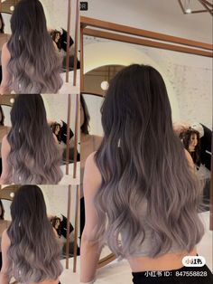 Color Blocking Balayage, Periwinkle Highlights Brunette, Gray Peekaboo Hair, Dyed Asian Hair, Cute Highlights, Korean Hair Dye, Dye Hairstyles, Hair Color Asian