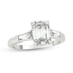 2 CT. T.W. Emerald-Cut and Baguette Diamond Three Stone Engagement Ring in Platinum | Zales Raw Diamond Jewelry, Baguette Engagement Ring, Future Engagement Rings, Three Stone Engagement Ring, Engagement Ring Diamond Cut, Emerald Engagement Ring Cut, Engagement Rings Platinum, Stone Engagement Ring, Three Stone Engagement