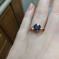 Vintage Sapphire Engagement Ring Round Sapphire Bridal Ring | Etsy Iraq Rose Gold Round Cut Sapphire Ring, Rose Gold Sapphire Ring With Round Cut, Rose Gold Sapphire Jewelry With Center Stone, Dainty Sapphire Ring With Accent Stones And Round Cut, Rose Gold Sapphire Round Cut Jewelry, Dainty Sapphire Ring With Accent Stones, Rose Gold Round Sapphire Cubic Zirconia Ring, Round Rose Gold Cubic Zirconia Sapphire Ring, Round Lab-created Sapphire Jewelry For Promise