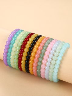 Multicolor  Collar  Glass   Embellished   Women's Fashion Jewelry Diy Wire Jewelry Rings, Girly Bracelets, Crystal Bead Jewelry, Bracelet Sets, Trending Bracelets, Bead Charms Diy, Fancy Beads, Beads Bracelet Design, Jewelry Accessories Ideas