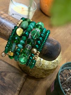 Green Hue 6 Stack Bracelet - Etsy Green Bohemian Beaded Bracelets With Stones, Bohemian Green Beaded Bracelets With Stones, Bohemian Green Beaded Bracelets, Green Bohemian Bracelets With Stones, Green Beaded Bracelets With Healing Stones, Green Beaded Bracelets For Healing, Green Stone Bracelets For Party, Green Healing Stones Beaded Bracelets, Green Round Metal Bead Jewelry