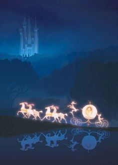 an animated christmas scene with santa's sleigh being pulled by reindeers