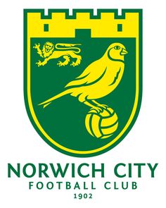 the norwich city football club logo, with a bird on top of a soccer ball