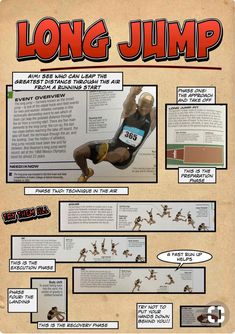 the long jump poster is shown with instructions on how to do it and how to use it