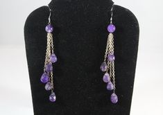 ~Length: 3 in ~Amethyst bead size: 7.5 x 5.5 mm ~Hallmark: 925 Sterling Silver Gemstone Beads Dangle Earrings, Sterling Silver Dangle Earrings With Gemstone Beads, Silver Earrings With Gemstone Round Beads, Amethyst Gemstone Beads Dangle Jewelry, Silver Earrings With Gemstone Beads, Purple Gemstone Bead Dangle Earrings, Purple Gemstone Beads Dangle Earrings, Silver Dangle Earrings With Gemstone Beads, Purple Dangle Earrings With Gemstone Beads