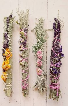 four bundles of dried herbs tied together