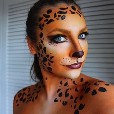 Jaguar Makeup, Cheetah Face Paint, Tiger Halloween, Animal Face Paintings, Cheetah Face, Creepy Halloween Makeup, Mehron Makeup, Trike Motorcycle, Cat Skull