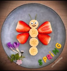 a plate that has some fruit on it and the words spring written in front of it