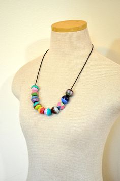 "These necklaces are very versatile and go with everything.  They are something that I made for myself.  I have used them to accessorize the garments that I sell.  I have sold them at a few of my shows and have had requests on Etsy for them.    So here you are.. by special request.. Beaded Necklaces! This necklace is made with 20mm wooden beads that are painted and varnished.  The beads are strung on a wax leather cord with a lobster claw clasp and jump rings with extension for added length. The Adjustable Heart Beads Necklace For Everyday, Colorful Adjustable Beaded Necklaces With Large Beads, Multicolor Large Beads Jewelry For Everyday, Adjustable Multicolor Everyday Necklaces, Adjustable Multicolor Everyday Necklace, Everyday Multicolor Jewelry With Large Beads, Adjustable Multicolor Necklace 16 Inch Length, Multicolor Single Strand Beaded Necklace For Everyday, Adjustable Multicolor Beaded Necklaces For Everyday