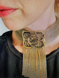 "Thank You If You Favored One of My Items! You Will Receive 10% Off an Item of Your Choice, Unless It Is On Sale, Code17. Thank You. RARE SANDOR Choker Necklace/Sandor Goldberger/Vintage Choker/70's Designer Jewelry/Metal Choker Necklace/Fringe Necklace/Near MINT Condition RARE Circa Late 60's/Early 70's SANDOR Mesh Fringe Choker This is a STUNNING Piece by Sandor Goldberger. It is a Mesh Enamel Fringe Choker Necklace. It has a Completely Woven Silver Mesh Base that Supports an Enameled Pendant 70s Necklace, 70s Accessories Jewelry Necklace, 70s Accessories Jewelry, Retro Metal Choker Necklace, 70s Choker Necklace, Vintage Bronze Choker Necklace, Vintage Sequin Jacket, 70s Accessories, Gold-tone Costume Jewelry Choker