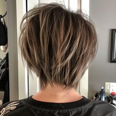 Choppy Layers with Stacked Back Angled Bob With Layers Texture, Graduated Layers Short Hair, Stacked Choppy Bob, Layered Stacked Bob Haircut Back View, Flippy Layered Hair, Stacked Bob Haircut Medium Length, Inverted Stacked Bob Haircut For Fine Hair, Layered Bob Hairstyles Side Part, Assymetrical Bob Haircut Short