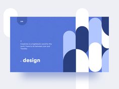 an abstract blue and white business card with the words design on it's side