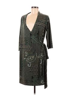 Liz Claiborne Casual Dress Size: Medium Green Dresses - used. 90% POLYESTER, 10% SPANDEX, Wrap, V Neck, Paisley, Knee Length, 3/4 Sleeve | Liz Claiborne Casual Dress - Wrap: Green Paisley Dresses - Used - Size Medium Petite Green Casual Dress, Paisley Dresses, Green Dress Casual, Green Dresses, Green Paisley, Dress Wrap, Paisley Dress, Liz Claiborne, Casual Dresses For Women