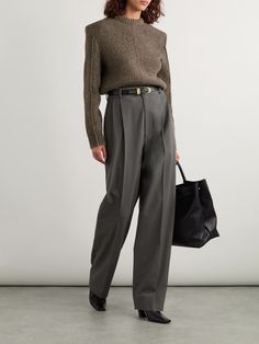 Bottega Veneta's sweater has sharp, padded shoulders and raised seams that make it feel especially polished. It's knitted from wool-blend and has chunky ribbed trims. Wear yours with everything from tailored pants to faded jeans. Net A Porter Bottega Veneta, Timeless Wool Sweater For Fall, Chic Wool Sweater For Workwear, Elegant Wool Sweater For Workwear, Luxury Wool Sweater For Work, Formal Wool Sweater, Chic Wool Sweater For Formal Occasions, Chic Chunky Knit Workwear Sweater, Luxury Winter Sweater For Workwear