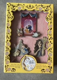 the beauty and the beast pin set in its box