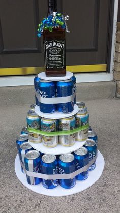 a cake made to look like a stack of cans