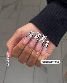 Ballerina Nails Designs, Kylie Nails, Zebra Print Nails, Zebra Nails, Drip Nails, Simple Acrylic Nails, Acrylic Nails Designs, French Acrylic Nails