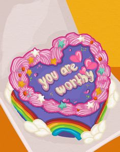 Cartoon Cake Aesthetic, Cake Cartoon Aesthetic, Cake Designs Drawing, Self Love Cake, Cake Wallpaper Aesthetic, Cute Cake Illustration, Self Love Illustration Art, Cake Drawing Aesthetic