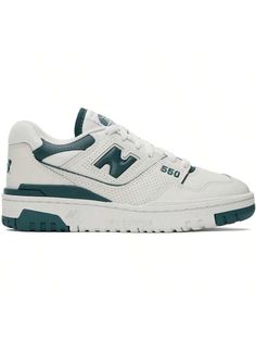 New Balance 
Off-White & Green 550 Sneakers 
Low-top paneled buffed leather and mesh sneakers in off-white and green. 
. Perforated detailing throughout 
. Lace-up closure 
. Logo patch at padded tongue 
. Padded collar 
. Logo appliqué at sides 
. Logo embossed at heel counter 
. Mesh lining 
. Logo embossed at textured rubber midsole 
. Treaded rubber sole 
Supplier color: Reflection/New spruce 
Upper: leather, textile. Sole: rubber. 
Made in Viet Nam. 
241402F128243 
Off-White & Green 550 Sne Sage Green New Balance 550, New Balance Shoes 550 Green, New Balance 550 Green Women, Green And White New Balance 550, New Balance 550 Green, Green 550, New Balance Green Sneakers For Streetwear, Casual Athletic Shoes, Sporty Outfit